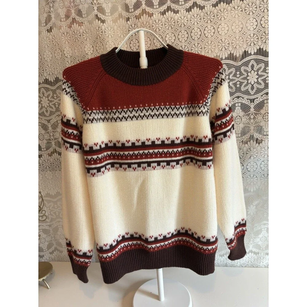 Vintage Kingsport Sweater XL 46 Men Fair Isle Nordic Knit Rust Skiwear 80s 90s